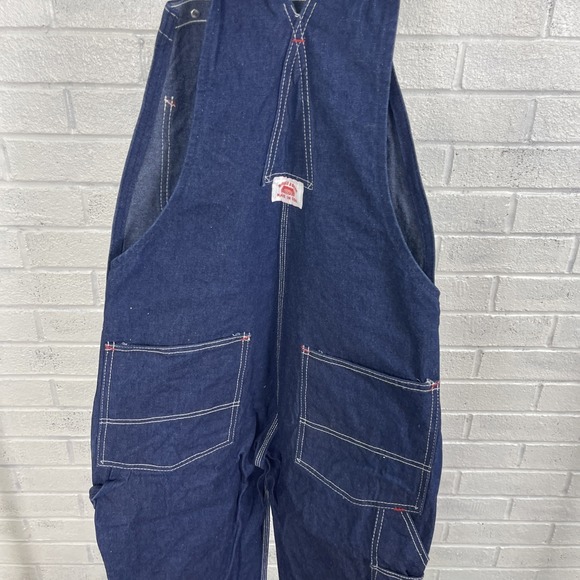 Round House Overall Carpenter Bibs Mens Size 34 Dark Wash Denim Workwear - Picture 7 of 12